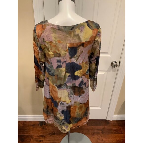 Maeve Purple & Brown Watercolor Splatter Print Short Sleeve Mini Dress, Size S - Picture 4 of 5